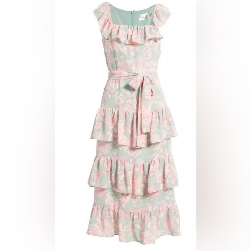 Eliza J Pink and Green Floral Midi Dress - Picture 7 of 7